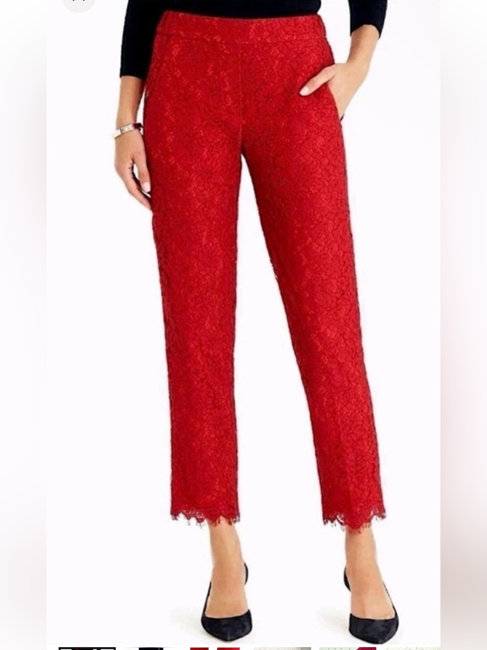 J. Crew Red Lace Cropped easy pant
